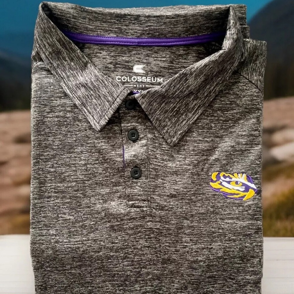 LSU Tigers Polo Shirt Men's Big & Tall 2X Colosseum NCAA Short Sleeve Grey Polo